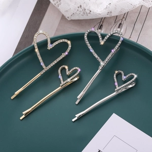 Retro Baroque Alloy Heart Hair Clip With Sparkling Rhinestone Embellishments For Women Elegant Gold Silver Hairpins
