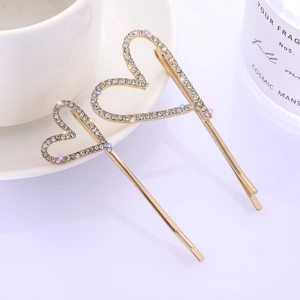 Baroque gold heart hair pins with sparkling crystals set of two for elegant styling