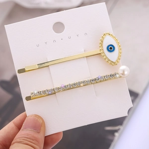 Alloy Gold Evil Eye Hair Clip And Rhinestone Artificial Pearl Barrette Minimalist Fashion Hair Accessories For Women Jewelry Gift