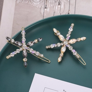 Elegant Snowflake Rhinestone Hair Clip Gold Alloy Metal Side Clip Bangs Hairpin For Women Girls Fashion Hair Accessories Jewelry Gift