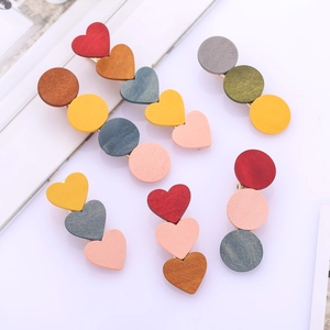 Vintage Wood Grain Texture Heart Circle Hair Clips French Geometric Splicing Resin Alloy Side Clips For Women Girls