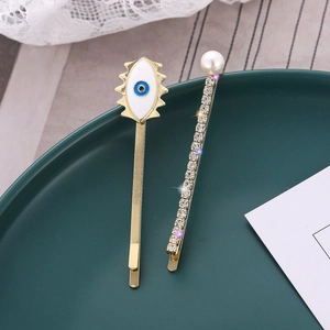 Juego de Pinzas para el Cabello de Aleación de Oro Ojo del Diablo Strass y Perla Artificial de Imitación Accesorios para Mujeres