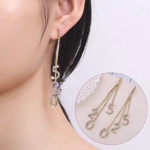 Boucles d'Oreilles Pendantes Longues Gland Nombre 520 pour Femmes Alliage Tige Acier Inoxydable Strass Bijoux Coréens Cadeau