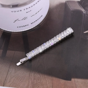 Minimalist silver zirconia hair clip with rectangular crystals for women's elegant hair styling