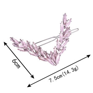 Barrette élégante en forme de V avec cristaux roses et alliage argenté, longueur 7,5cm