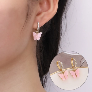 Boucles d'Oreilles Pendantes Papillon en Acrylique pour Femmes Créoles Colorées Incrustées de Strass Bijoux Cadeau