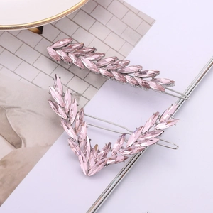 Set de barrettes élégantes avec feuilles de cristal rose sur base en alliage argenté