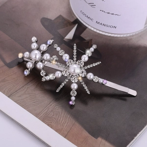Elegant Snowflake Star Hair Clip For Women Alloy Hair Accessory With Artificial Pearls And Shiny Rhinestones Korean Style Side Clip