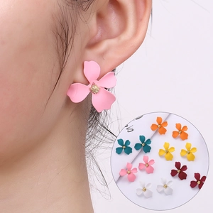 Elegant Matte Alloy Flower Stud Earrings With Stainless Steel Post Colorful Floral Jewelry Accessories For Women Daily Wear