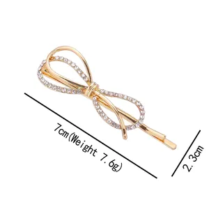 Pince à cheveux nœud en cristal doré, accessoire élégant en strass de 7cm pour femme