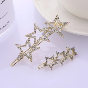 Elegant gold alloy star hair clips set with sparkling rhinestones for women hair styling