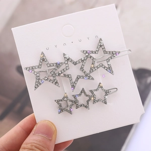 Fashion Alloy Rhinestone Star Hair Clip Set Sparkling Five-Pointed Star Hairpin Gold Silver Side Clip For Women Hair Accessories