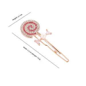 Barrette sucette avec strass roses et perle blanche affichant les dimensions précises