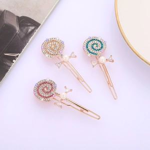 Pince à Cheveux Forme de Sucette en Alliage avec Strass Zircone et Fausse Künstliche Perle Accessoire de Cheveux Élégant Style Coréen pour Femmes Filles
