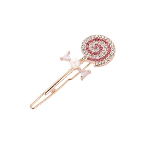 Barrette sucette en or rose avec strass roses étincelants et perles blanches élégantes