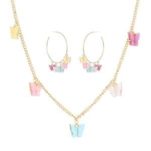 Kleurrijke Vlinder Sieradenset Legering Vergulde Creolen En Hanger Ketting Voor Vrouwen Meisjes Zoete Dagelijkse Accessoires