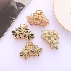 Elegant Flower Hair Claw Clips Alloy Enamel Sweet Floral Hairpins For Women Daily Hair Accessories Simple Style Headwear