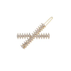 Glinsterende gouden haarspeld met strass crossover ontwerp en elegante strikvorm