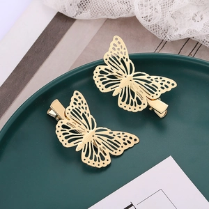 Fashion Hollow Butterfly Hair Clip Gold Zinc Alloy Duckbill Clip Vintage Metal Hair Accessories For Women Daily Party
