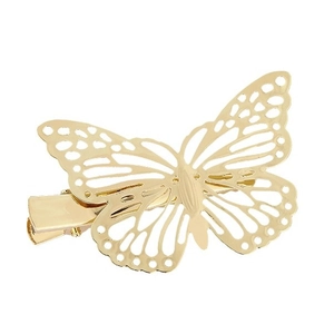 Elegant gold metal butterfly hair clip with hollow filigree wings and sturdy duckbill clip