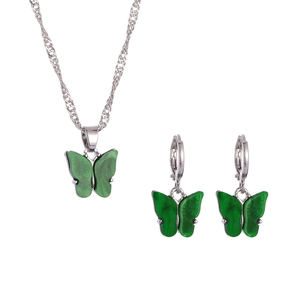 Retro Alloy Resin Butterfly Necklace And Earrings Jewelry Set Fashion Marble Texture Butterfly Jewelry For Women Daily Dating