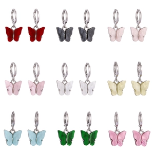 Boucles d'Oreilles Anneaux Papillon en Alliage de Mode pour Femmes Pendentif Animal en Acétate Coloré Bijoux Cadeau