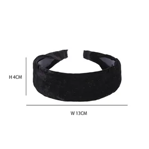 Serre-tête large en velours noir pour femme tissu épais dimensions 13cm de large 4cm de haut