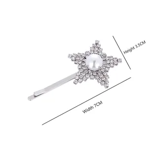 Barrette étoile avec perle et strass, finition argentée, dimensions 7x3,5 cm