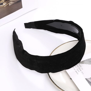 Serre Tête Rembourré En Velours Noir Minimaliste Pour Femmes Style Ins Rétro Large Bandeau Épais Antidérapant Accessoires Cheveux