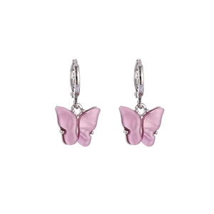 Boucles d'oreilles papillon tendance avec gouttes en résine rose nacrée et fermoirs en argent