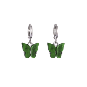 Boucles d'oreilles papillon en argent avec pendentif en acétate vert pour femme