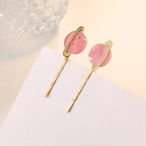 Pinces à Cheveux en Alliage d'Or Planète Saturne Émail Rose Univers Onirique Étoile Barrettes Accessoires de Cheveux pour Femmes Filles