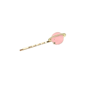 Barrette à cheveux créative planète rose en émail avec monture dorée et anneau de Saturne