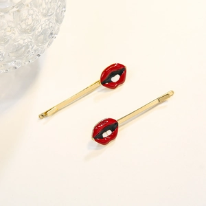 Barrettes à cheveux à lèvres rouges pour enfants en alliage doré et émail brillant