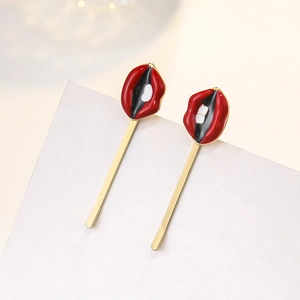 Pinces à Cheveux Pop Art Lèvres Rouges en Alliage Plqué Or Émail Épingles à Cheveux pour Femmes Accessoires