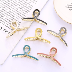 Vintage Geometric Metal Hair Claw Clip Marble Pattern Enamel Design Hollow Crisscross Hair Accessories For Women Jewelry