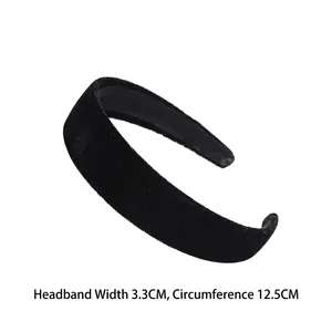 Serre-tête épais en velours noir, largeur 3,3 cm, bandeau rembourré au style épuré