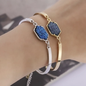Vintage Alloy Hexagon Druzy Style Resin Inlaid Bracelet For Women European Fashion Gold Silver Plated Adjustable Bangle Jewelry