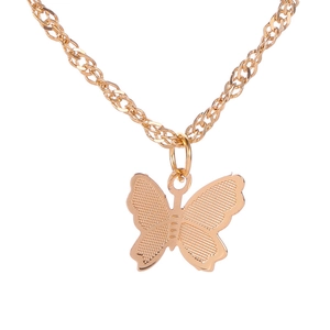 Minimalist gold butterfly pendant necklace with detailed mesh wings on a thin rope chain
