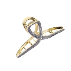 Cross geometric metal hair claw clip with grey marble finish on white background