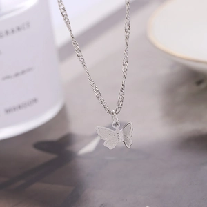 Elegant silver butterfly pendant necklace for women with a delicate minimalist chain