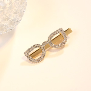 Barrette à cheveux chic en forme de lunettes avec strass brillants en alliage doré