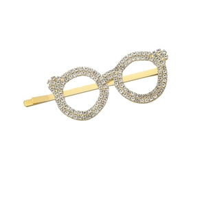 Barrette à cheveux chic en forme de lunettes dorées sertie de strass blancs étincelants