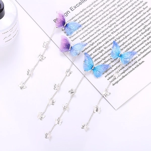 Elegant Butterfly Hair Clips Alloy Mesh Rhinestone Long Tassel Gradient Wings Side Duckbill Clips For Women Hair Jewelry