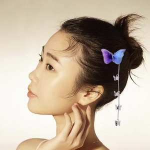 Purple and blue gradient butterfly hair clip with elegant silver chain tassels for women