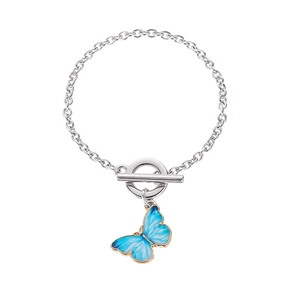 Bracelet élégant à chaîne argentée avec pendentif papillon bleu et fermoir à bascule chic