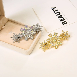 Barrettes à cheveux flocon de neige élégantes en argent et or avec strass brillants