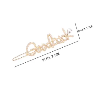 Pince à cheveux Goodluck élégante en alliage doré avec perles et strass 7.5cm
