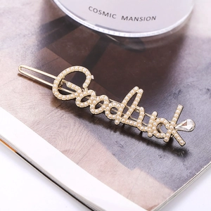 Barrette Goodluck en alliage doré avec perles et strass goutte pour femmes élégantes