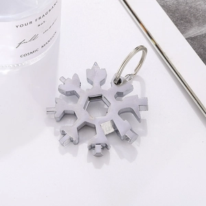 18-in-1 silver stainless steel snowflake multitool with screwdriver and bottle opener